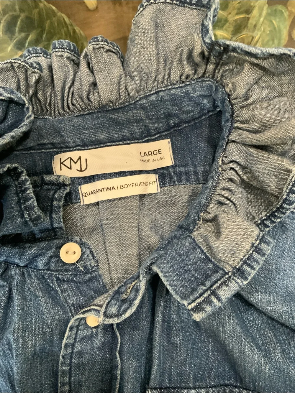 KMJ Girls' Ruffled Collar Denim Jacket in Medium Blue